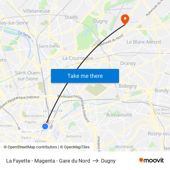 La Fayette - Magenta - Gare du Nord to Dugny map