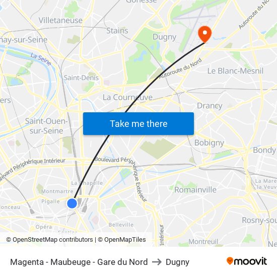 Magenta - Maubeuge - Gare du Nord to Dugny map
