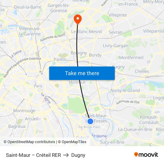 Saint-Maur – Créteil RER to Dugny map