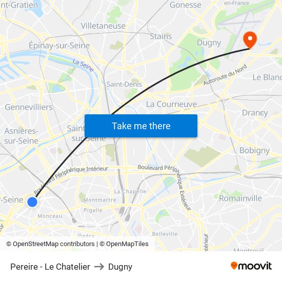 Pereire - Le Chatelier to Dugny map