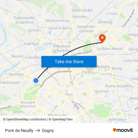 Pont de Neuilly to Dugny map