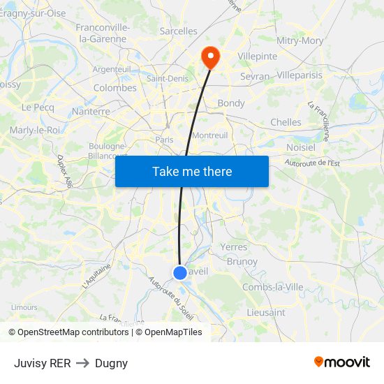 Juvisy RER to Dugny map