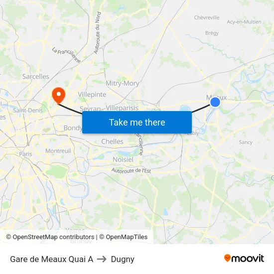 Gare de Meaux Quai A to Dugny map