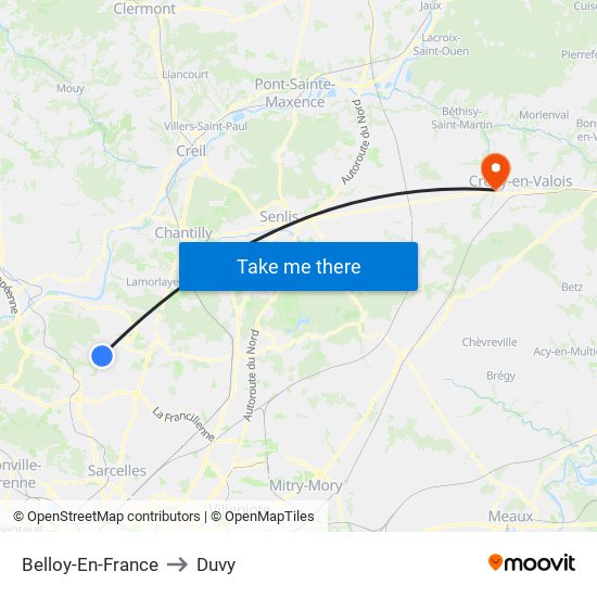 Belloy-En-France to Duvy map