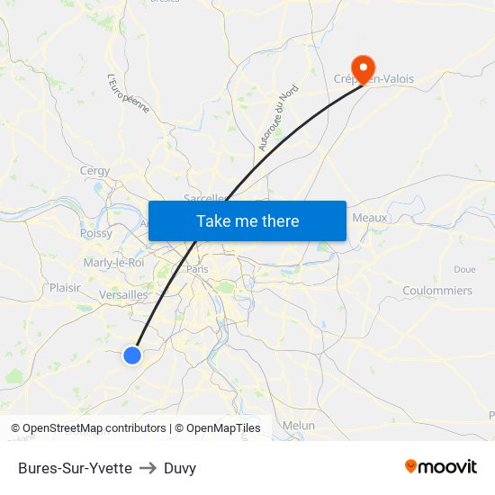 Bures-Sur-Yvette to Duvy map