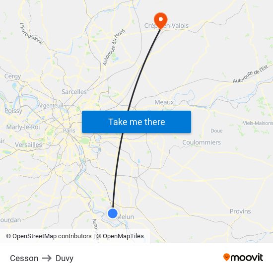 Cesson to Duvy map