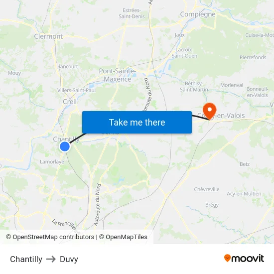 Chantilly to Duvy map