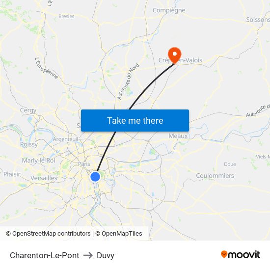 Charenton-Le-Pont to Duvy map