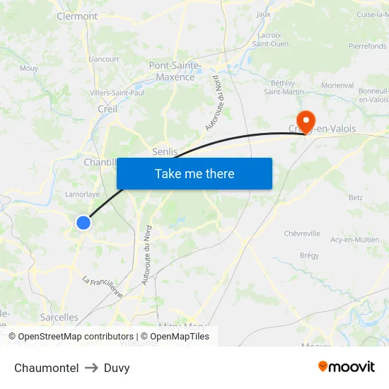 Chaumontel to Duvy map