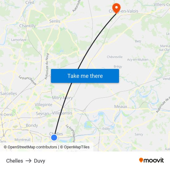 Chelles to Duvy map