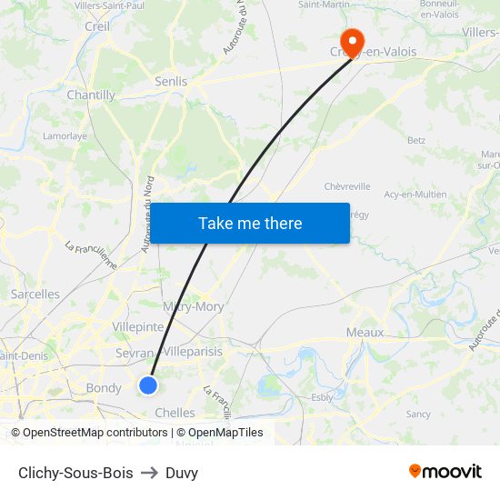 Clichy-Sous-Bois to Duvy map