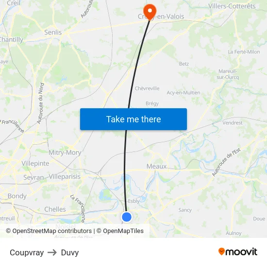 Coupvray to Duvy map