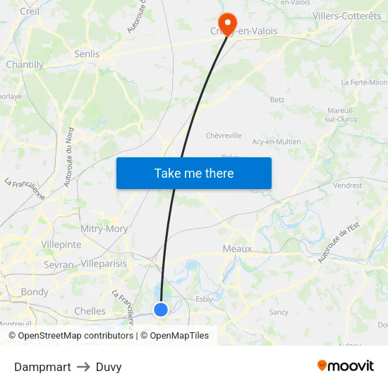 Dampmart to Duvy map