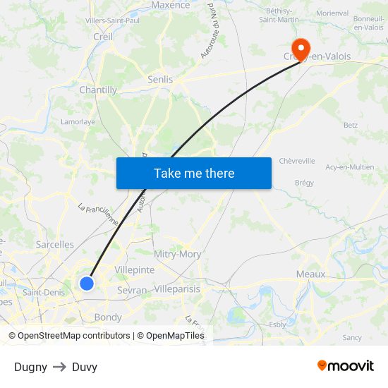 Dugny to Duvy map