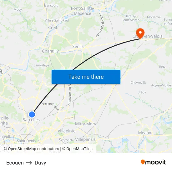 Ecouen to Duvy map