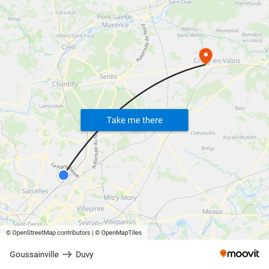 Goussainville to Duvy map