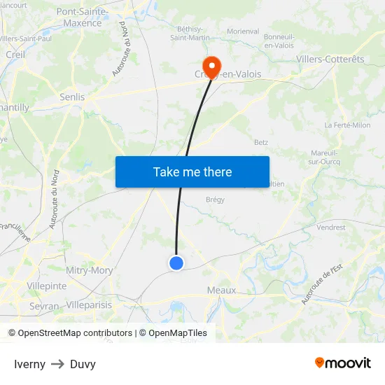Iverny to Duvy map