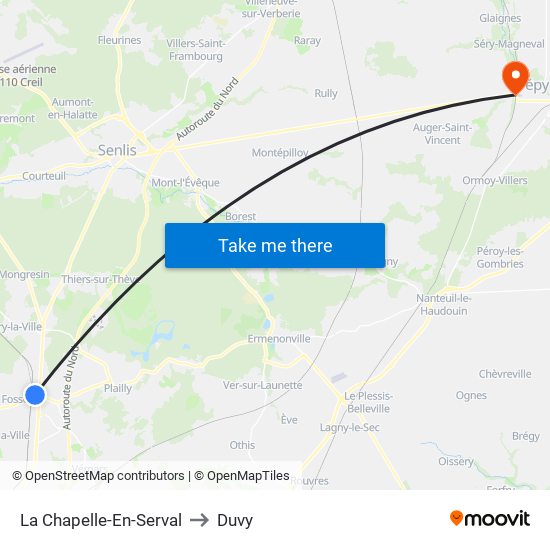 La Chapelle-En-Serval to Duvy map