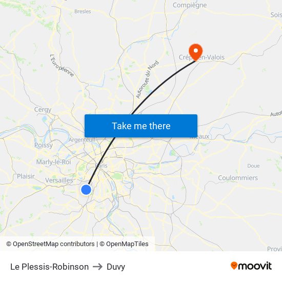 Le Plessis-Robinson to Duvy map