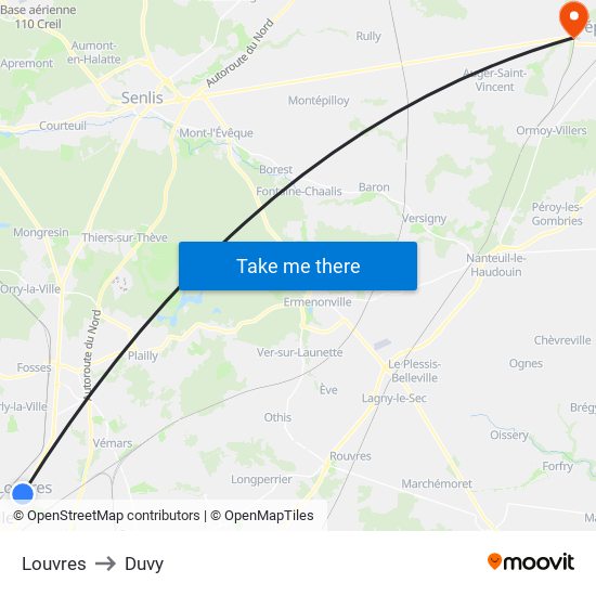 Louvres to Duvy map