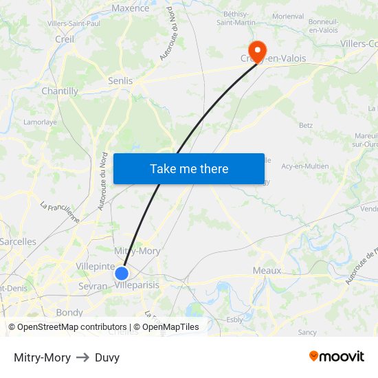 Mitry-Mory to Duvy map
