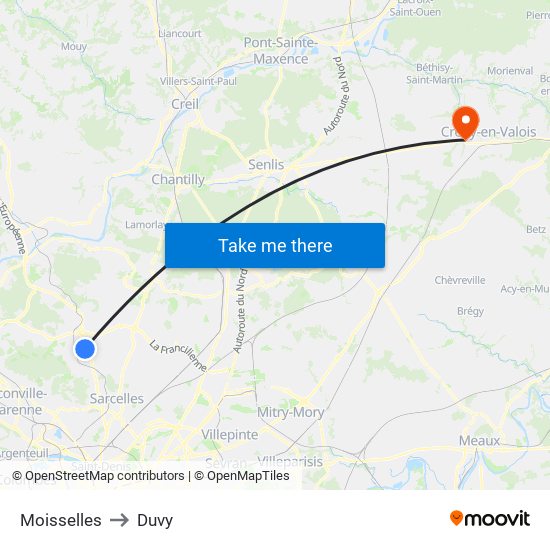 Moisselles to Duvy map