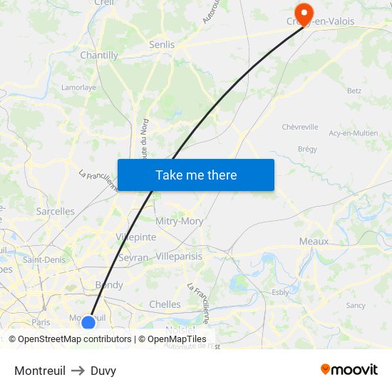 Montreuil to Duvy map