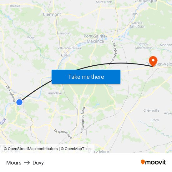 Mours to Duvy map