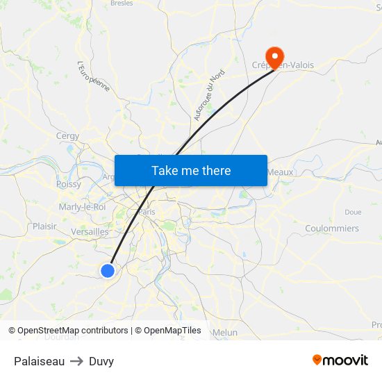 Palaiseau to Duvy map