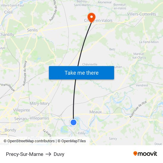 Precy-Sur-Marne to Duvy map