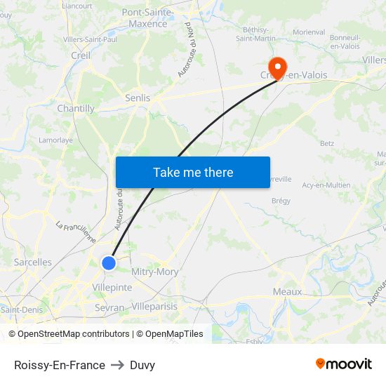 Roissy-En-France to Duvy map