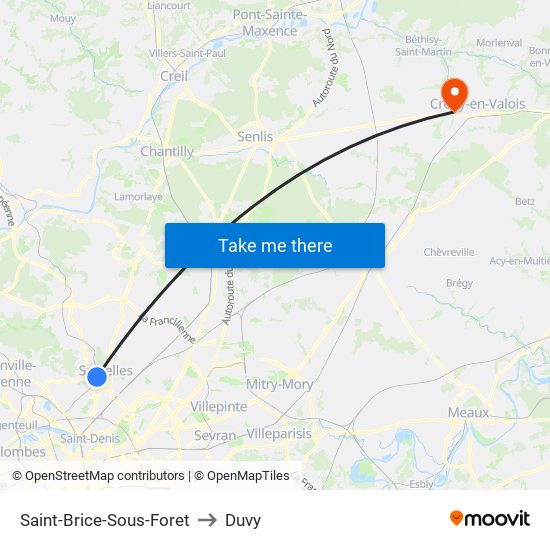 Saint-Brice-Sous-Foret to Duvy map