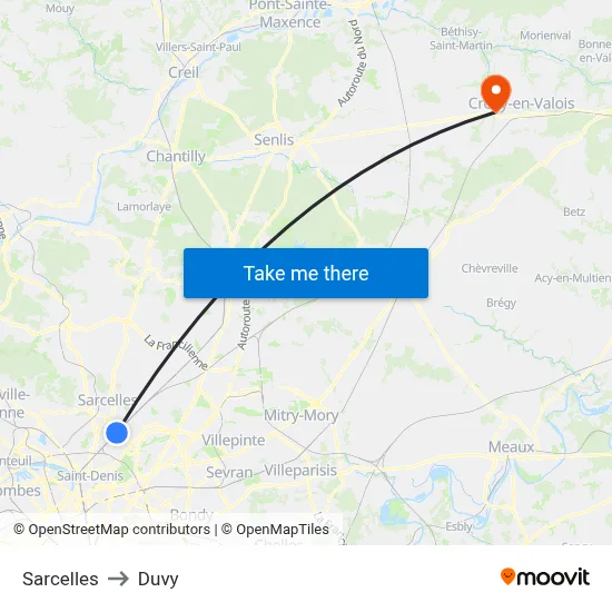 Sarcelles to Duvy map