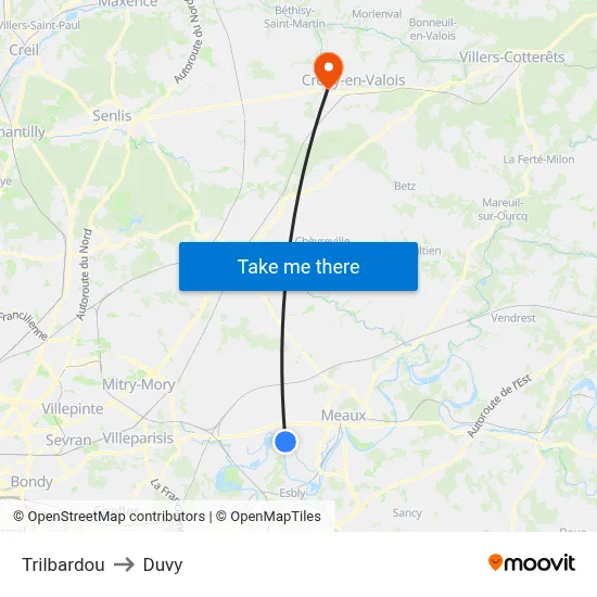 Trilbardou to Duvy map