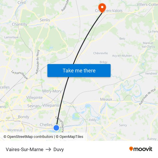 Vaires-Sur-Marne to Duvy map