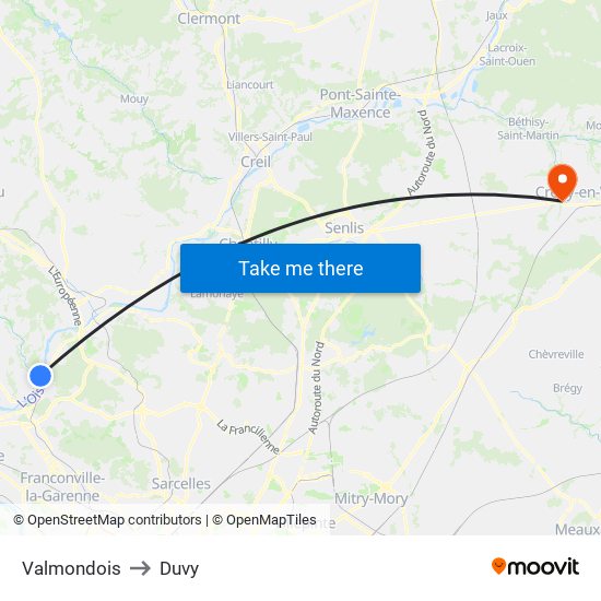 Valmondois to Duvy map