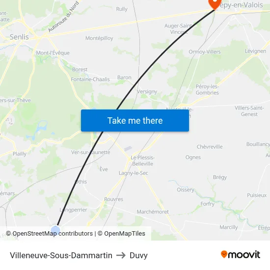 Villeneuve-Sous-Dammartin to Duvy map