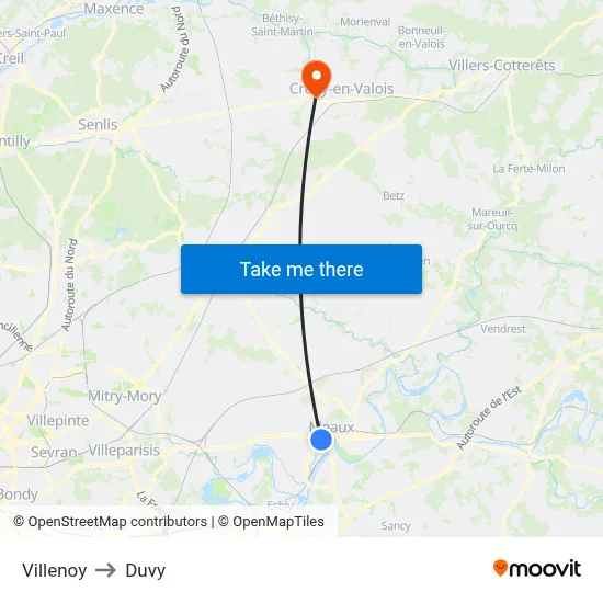 Villenoy to Duvy map