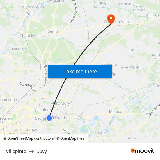 Villepinte to Duvy map