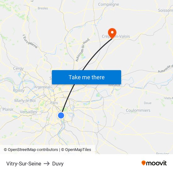 Vitry-Sur-Seine to Duvy map