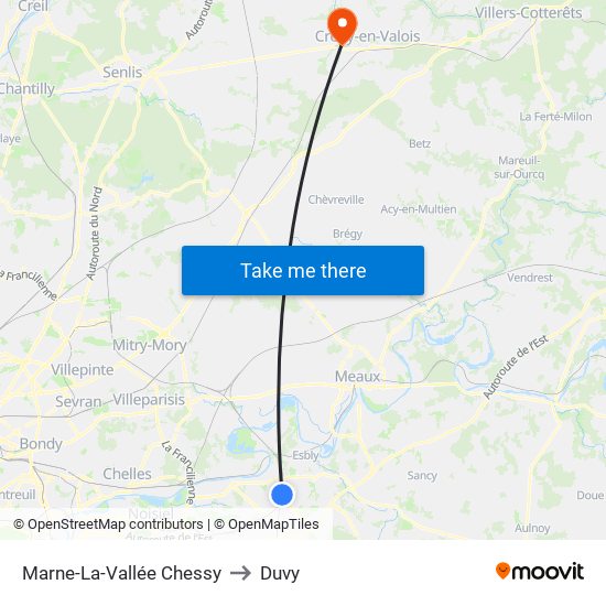 Marne-La-Vallée Chessy to Duvy map