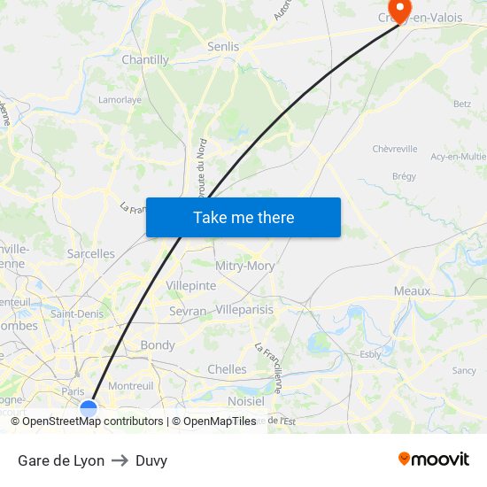 Gare de Lyon to Duvy map