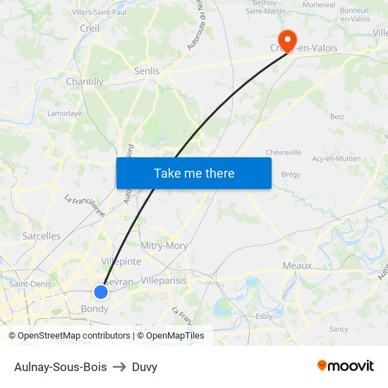 Aulnay-Sous-Bois to Duvy map