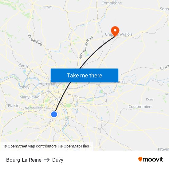 Bourg-La-Reine to Duvy map
