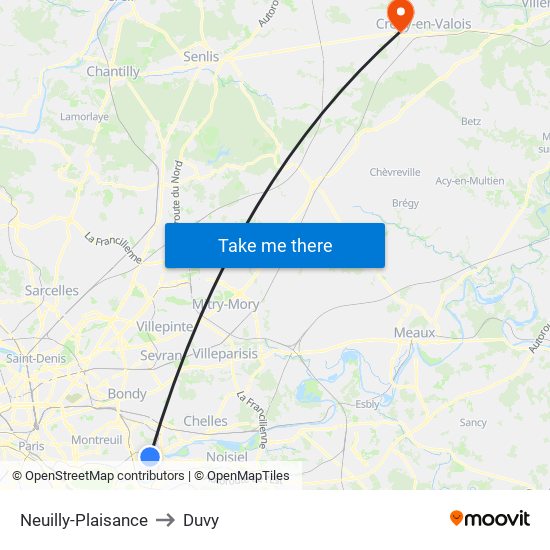 Neuilly-Plaisance to Duvy map