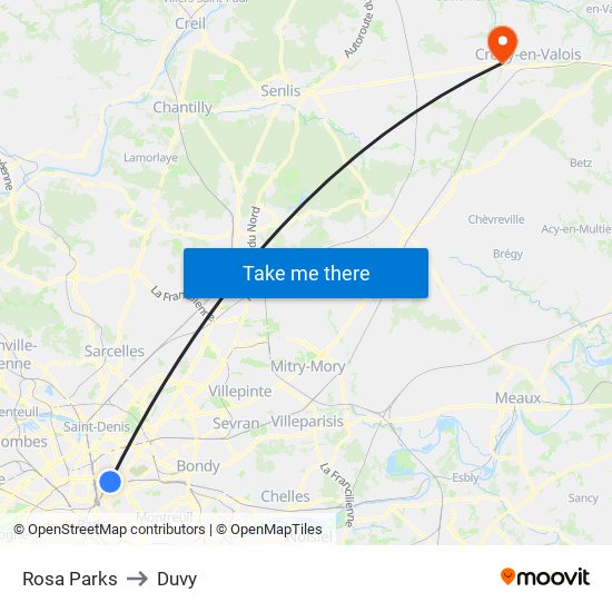 Rosa Parks to Duvy map