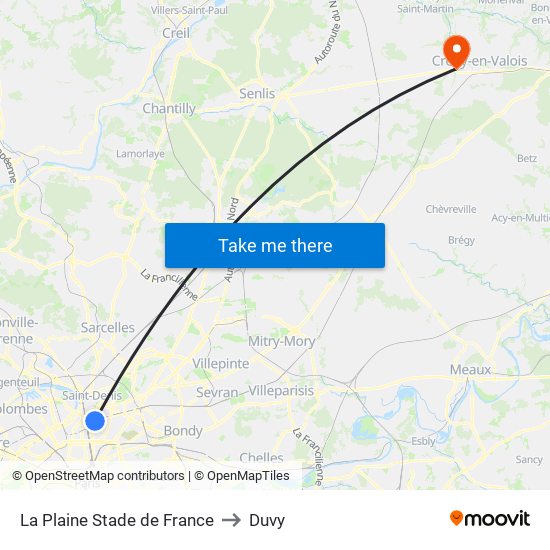 La Plaine Stade de France to Duvy map