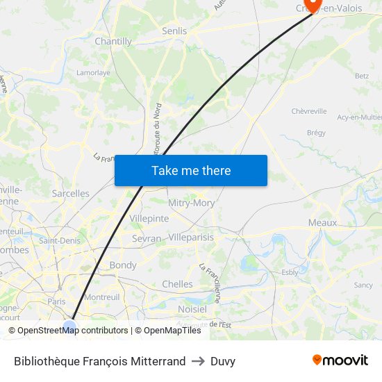 Bibliothèque François Mitterrand to Duvy map
