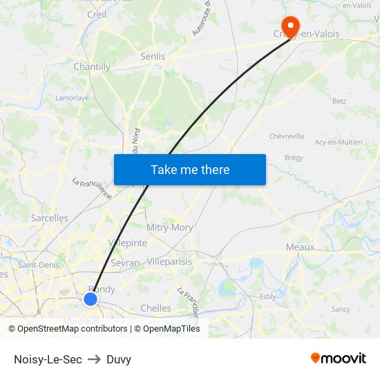 Noisy-Le-Sec to Duvy map