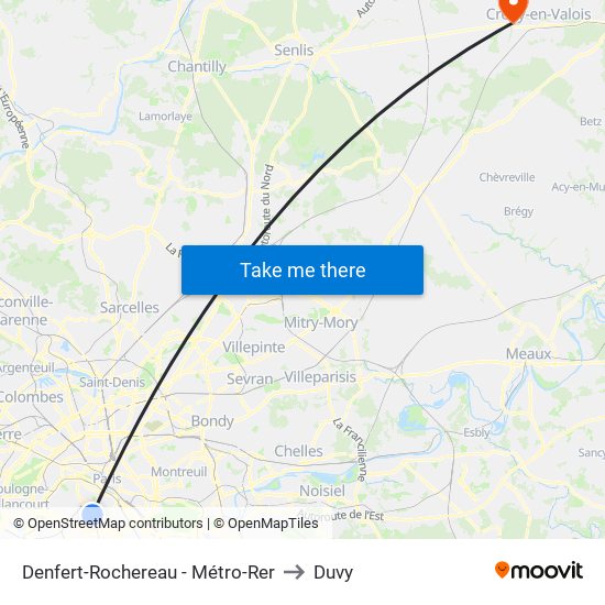 Denfert-Rochereau - Métro-Rer to Duvy map